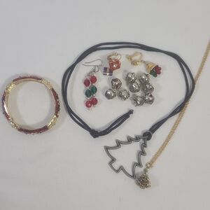 Christmas Themed Jewelry Lot Necklaces Bracelet Earrings Christmas Bells